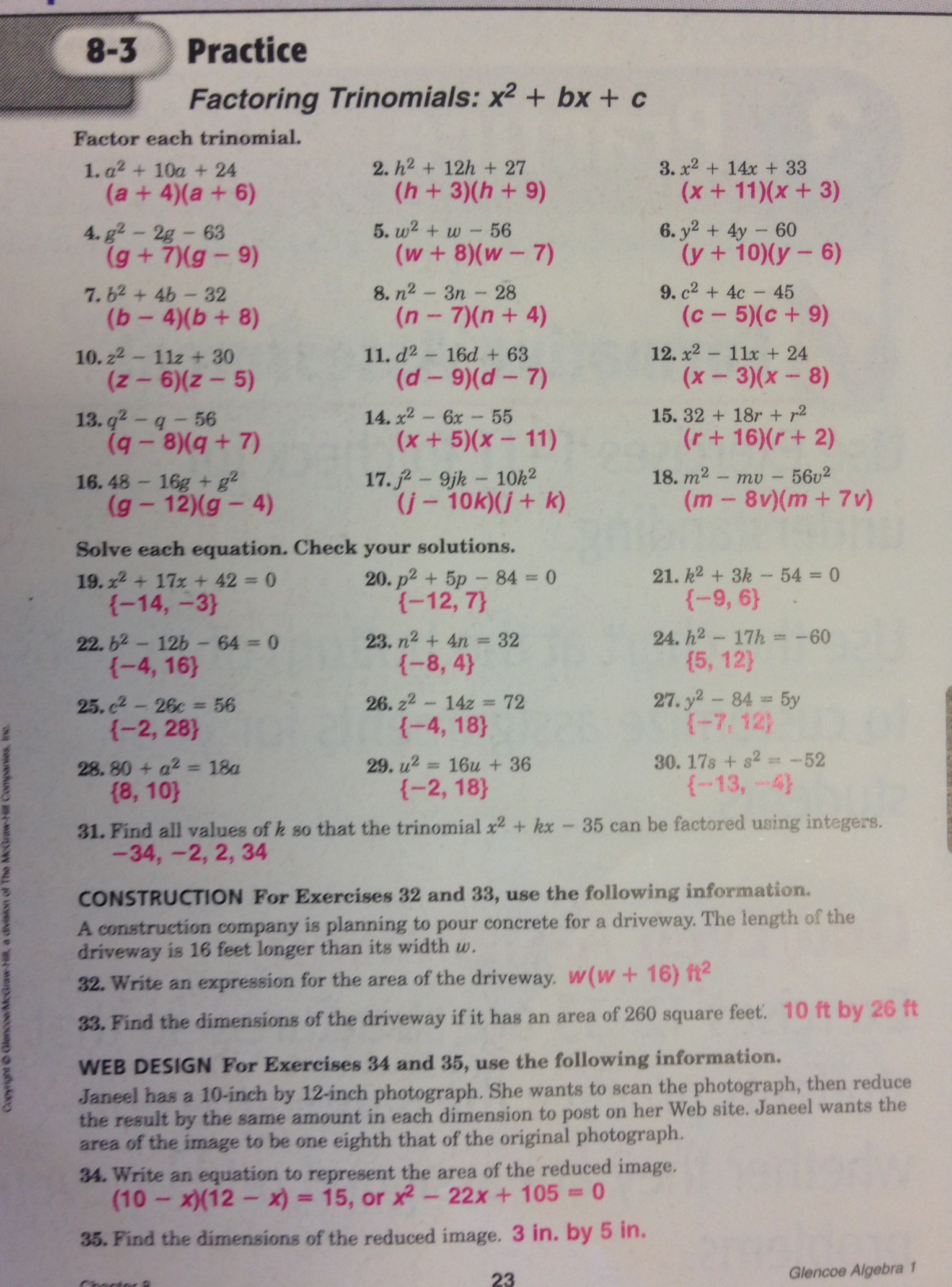 lesson 8 homework practice quadratic functions answers